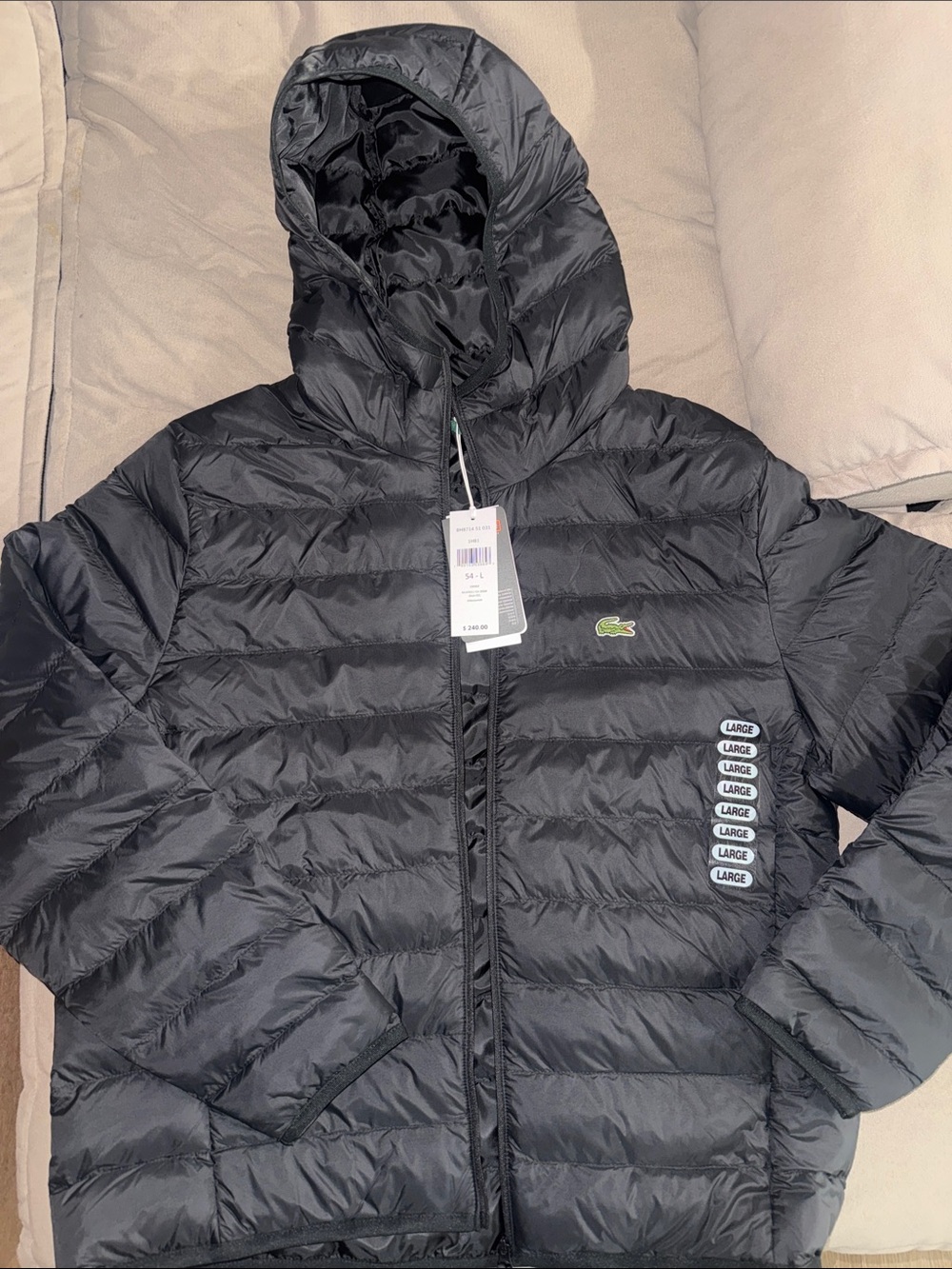 Lacoste Black Quilted Kids Hooded Puffer Jacket